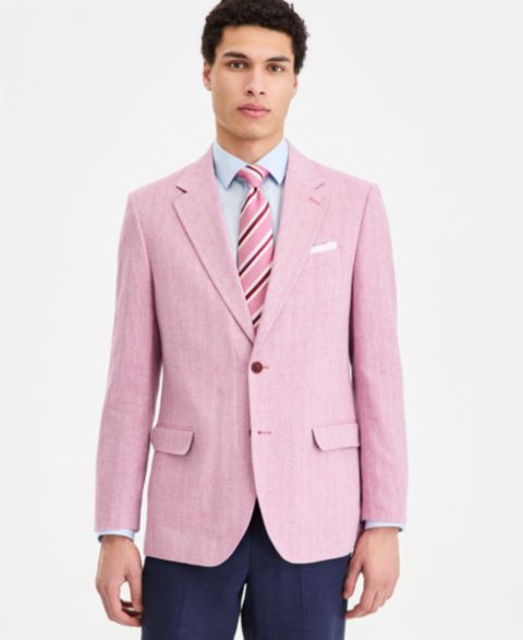 Мужской пиджак Nautica Modern-Fit Herringbone Cotton & Linen Blazer, цвет: Ягодный
