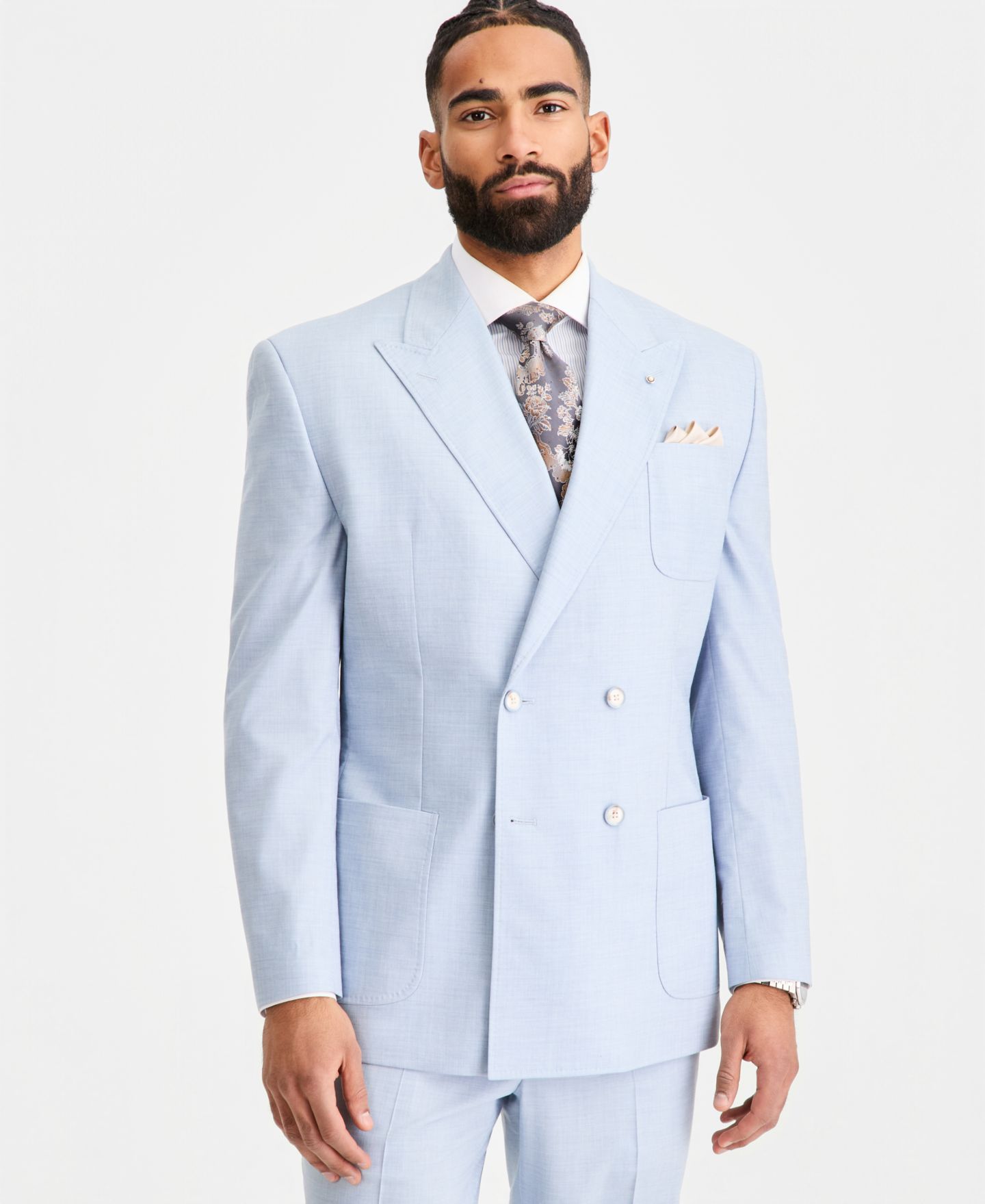 Мужская куртка Tayion Collection Classic-Fit Double-Breasted Suit Separate, цвет: Пудрово-голубой — фото 1