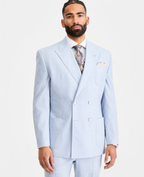 Мужская куртка Tayion Collection Classic-Fit Double-Breasted Suit Separate, цвет: Пудрово-голубой