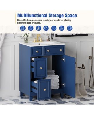 24" Bathroom Vanity Cabinet with Ceramic Sink, 2 Drawers and 1 Storage Door