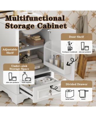 20" Solid Wood And MDF Soft-Close Door, U-Shaped Shelf, Drawer and Storage Rack Bathroom Vanity with Ceramic Sink