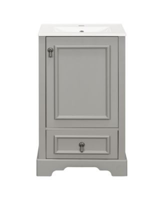 20" Solid Wood And MDF Soft-Close Door, U-Shaped Shelf, Drawer and Storage Rack Bathroom Vanity with Ceramic Sink