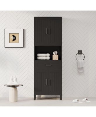CASAINC 70.9-Inch Tall Freestanding Bathroom Storage Cabinet with Drawer, 4 Soft-Close Doors, Adjustable Shelves & Open Storage