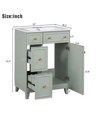 24" Bathroom Vanity Cabinet with Ceramic Sink, 2 Drawers and 1 Storage Door