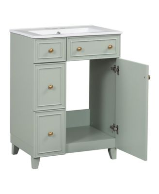 24" Bathroom Vanity Cabinet with Ceramic Sink, 2 Drawers and 1 Storage Door