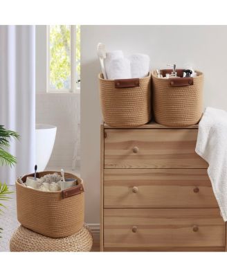 3 Pack Cotton Rope Shelf Storage Basket with Handles
