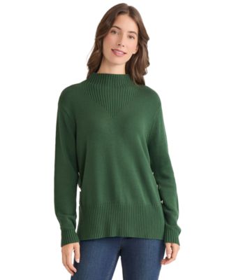 Women's Side Seam Button Mock Neck Sweater