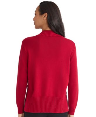 Women's Side Seam Button Mock Neck Sweater