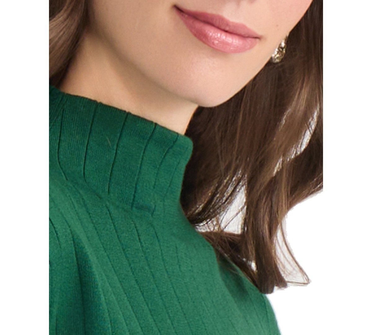 Jones New York Women's Wide Rib Funnel Neck Sweater In Green