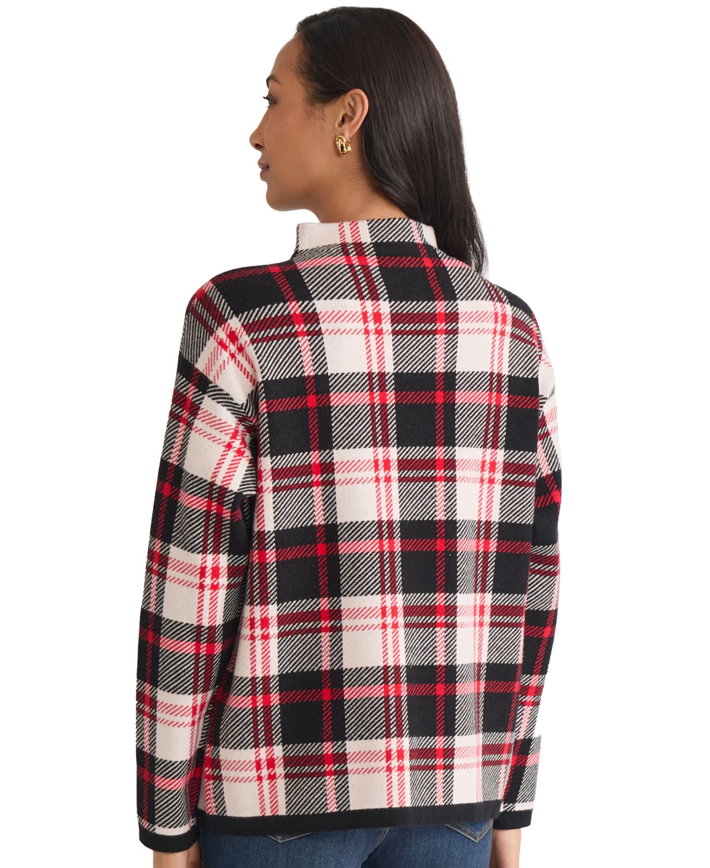 Женский свитер Jones New York Birdseye Plaid Funnel Neck, цвет: Белый разноцветный — фото 4