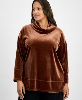 Jones New York - Plus Size Velour Cowl-Neck Top