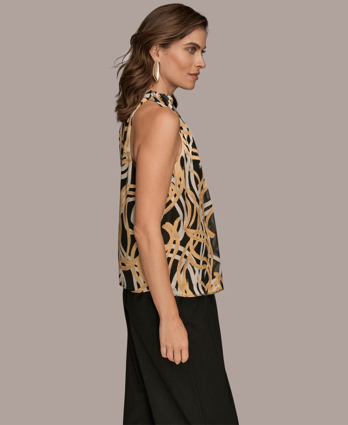 Donna Karan New York Cowl Neck Sleeveless Shirt In Black