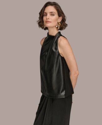 Women's Mock Neck Pleated Shoulder Blouse