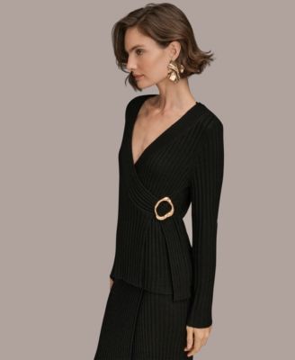 Women's Ribbed V-Neck Long Sleeve Sweater