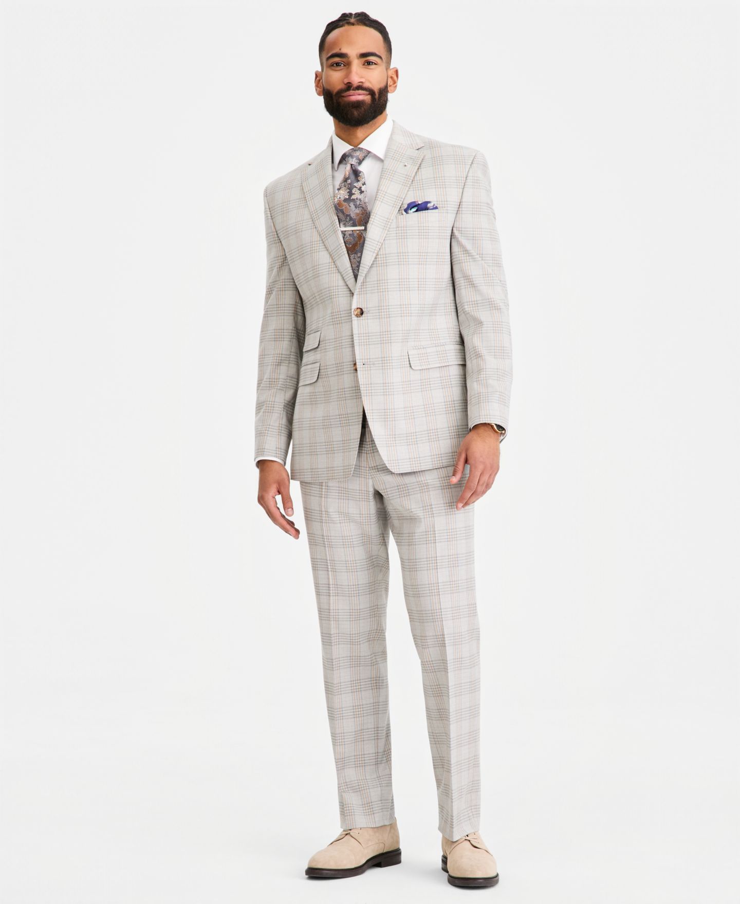 Мужские комплекты Tayion Collection Classic-Fit Plaid Suit Separates, цвет: Серый рыжевато-коричневый — фото 1