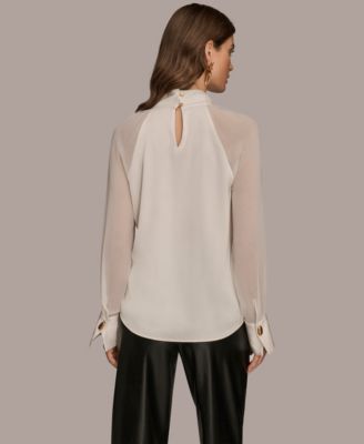 Women's High Neck Mix Media Blouse