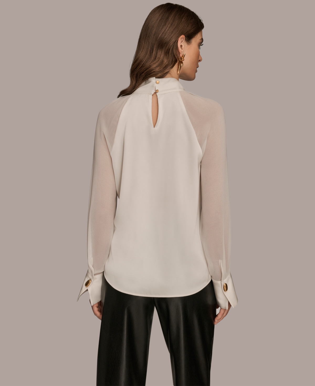 Donna Karan New York Pleated Sheer Sleeve Top In White