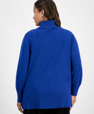 Plus Size Pintuck Mock-Neck Long-Sleeve Sweater