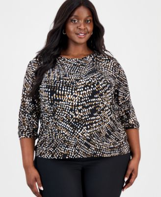 Jones New York - Plus Size Printed 3/4-Sleeve Top