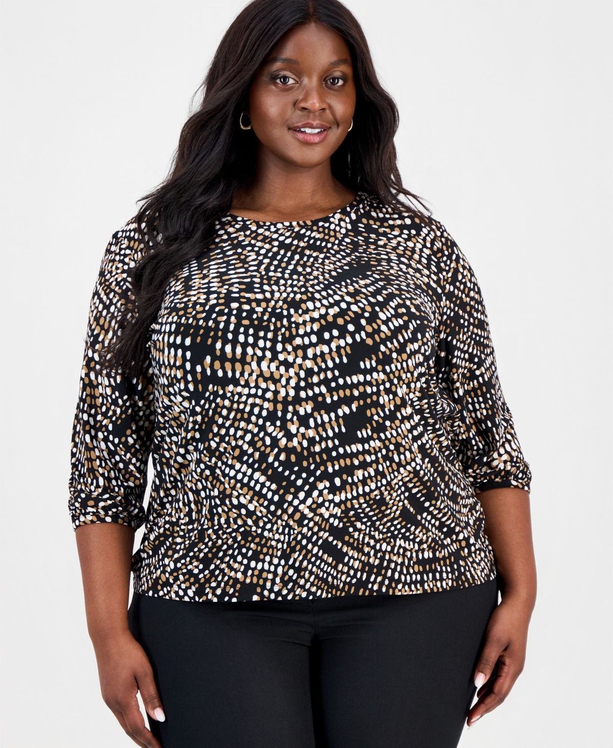 Jones New York Plus Printed 3/4-Sleeve Top