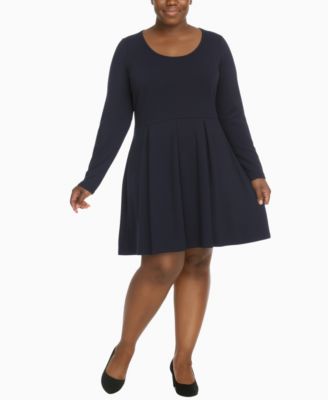 Plus Size Classic Long Sleeve Fit and Flare Dress