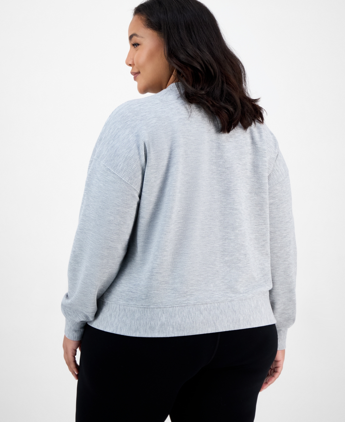 Id Ideology Plus Size Ottoman Knit Crewneck Pullover Top, Macy's Exclusive In Blue