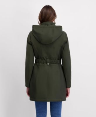 Women's Hooded, Metal Buckle Belted Softshell with Embossed Panels