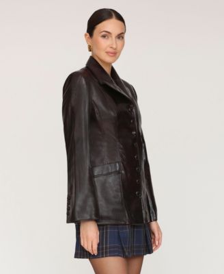Women's Faux Leather Notch Collar Flared Jacket