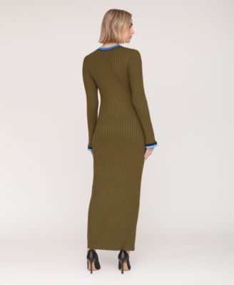 Women's Long Sleeve Ribbed Neck Maxi Dress