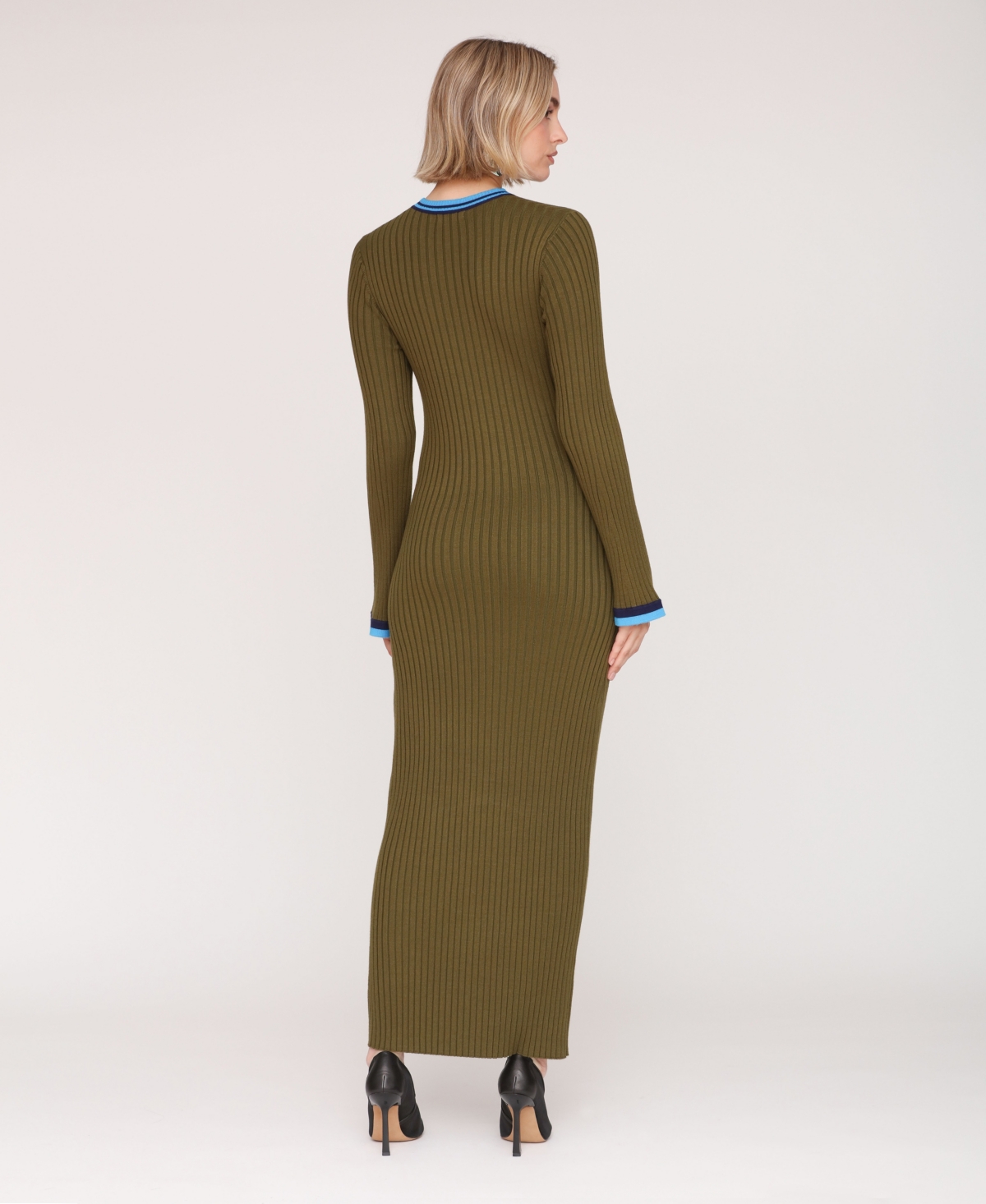 Avec Les Filles Women's Long Sleeve Ribbed Neck Maxi Dress In Green