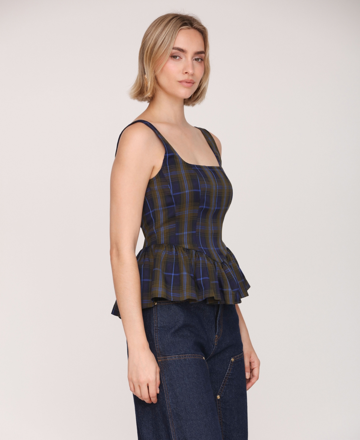 Avec Les Filles Women's Plaid Peplum Top In Multi