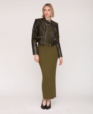 Women's Faux Leather Cropped Moto Jacket