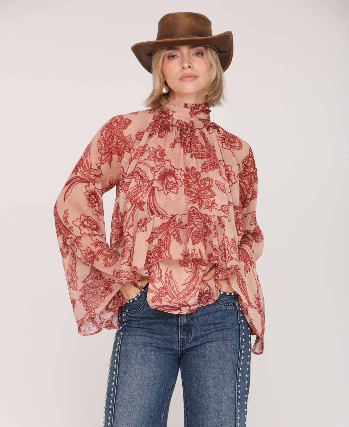 Avec Les Filles Women's Printed Tie Neck Top