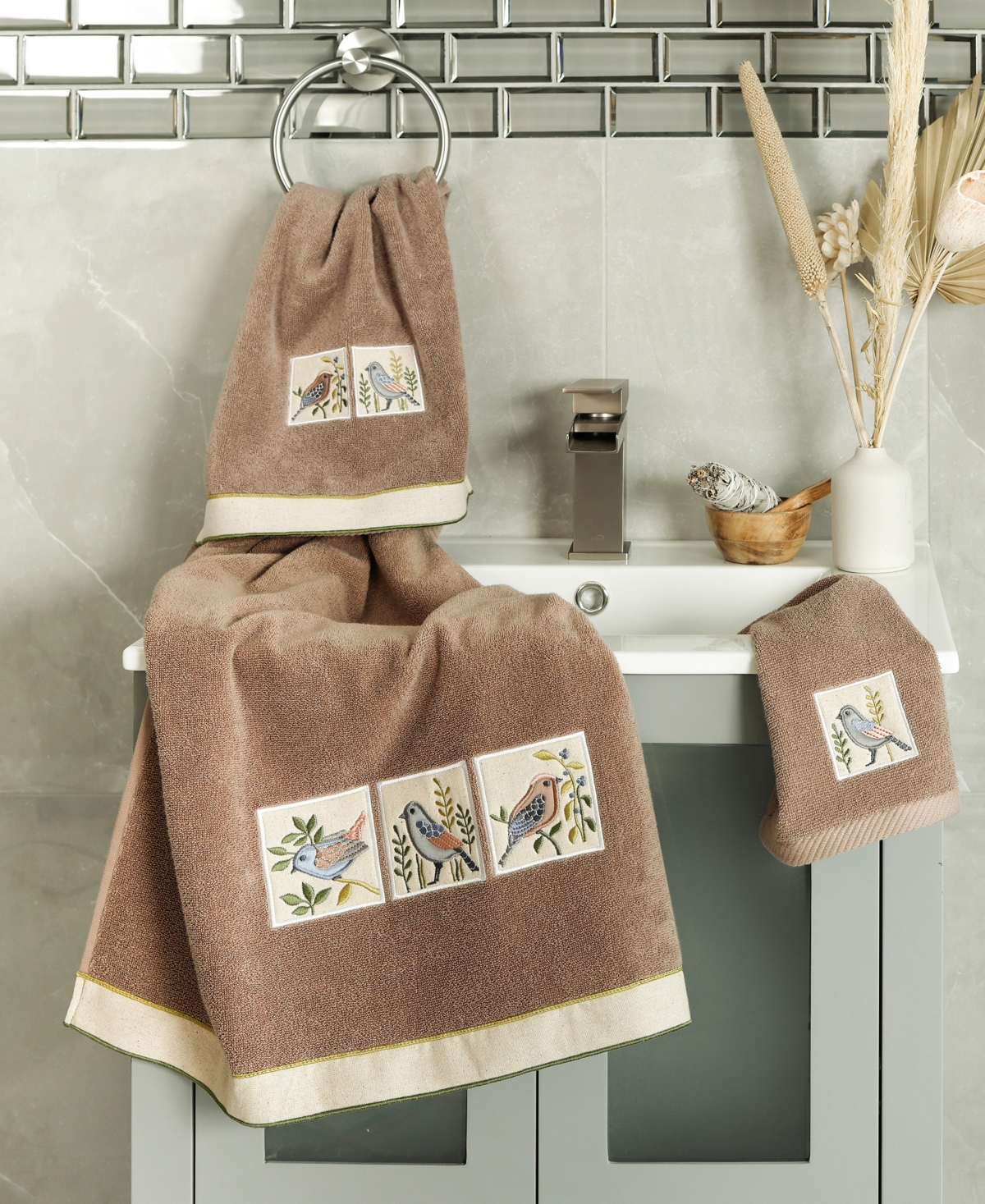 Linum Home Cotton Belinda Embellished 3-pc. Towel Set In Brown