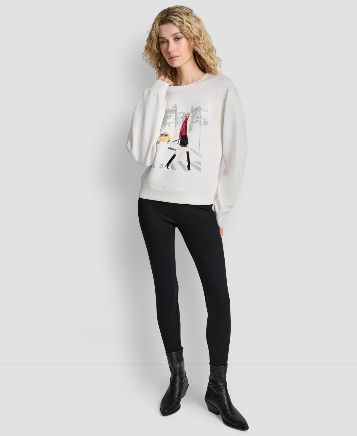 Dkny Women's Crossing Times Square Print Sweatshirt In White
