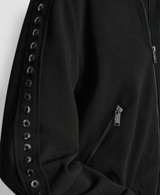 Women's Round Neck Double Weave Grommet Bomber Jacket