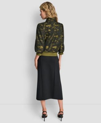 Women's Zip-Front Camo Jacquard Bomber Jacket