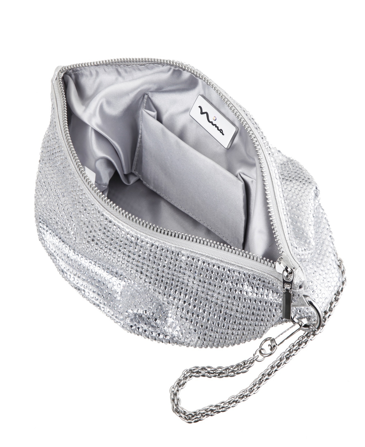 Nina Crystal Embellished Zipper Hobo Bag In Silver