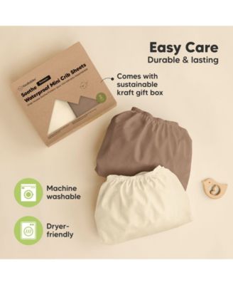 Soothe Waterproof Pack N Play Sheets for Girls, Boys, 2pk 38x26 Cotton Mini Crib Sheets Fitted, Soft, Breathable