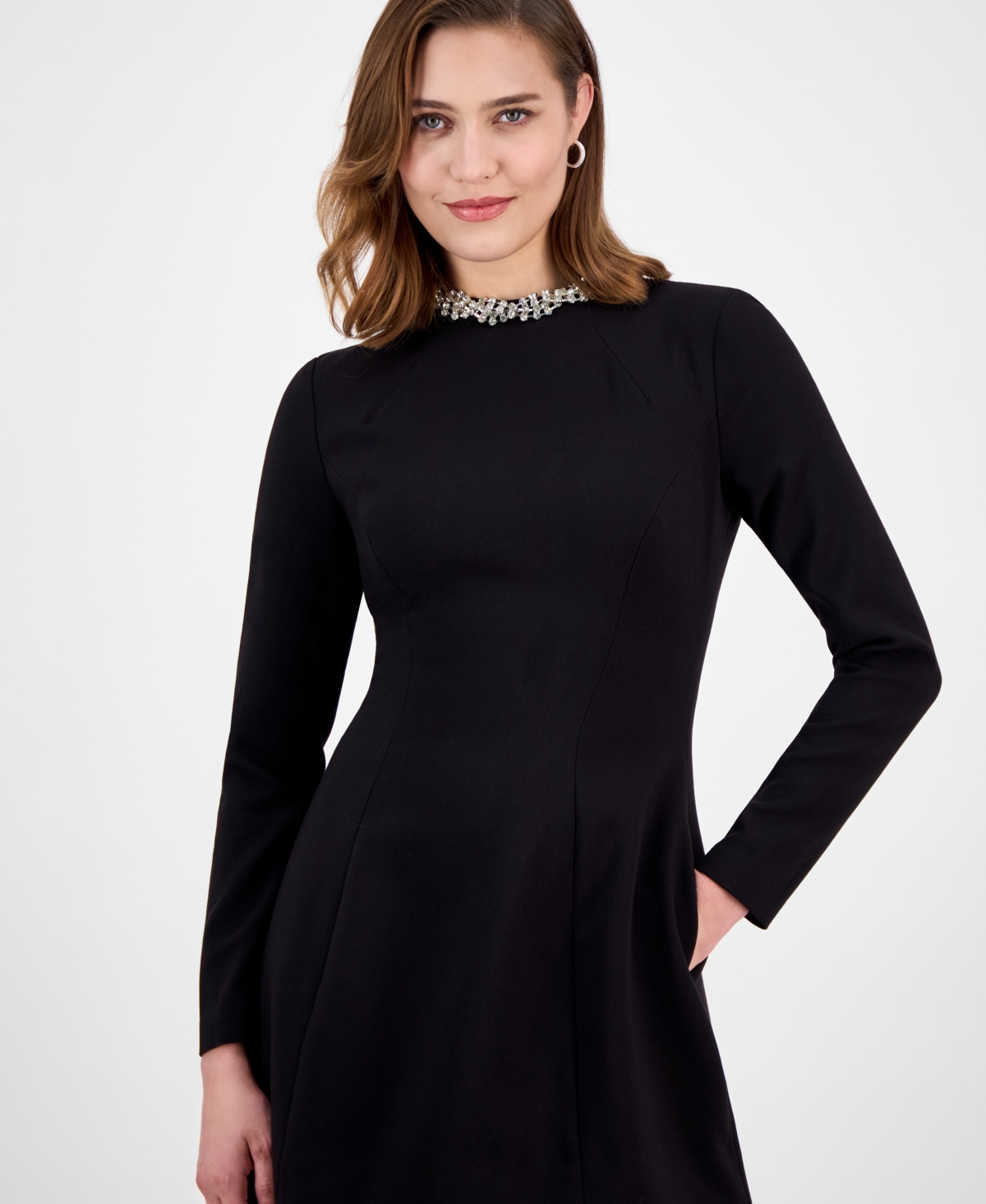 Bardot Delphi Embellished Long Sleeve Minidress In Black