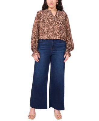Plus Size Animal-Print V-Neck Long-Sleeve Blouse