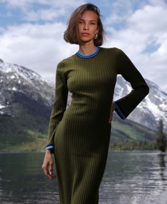 Women's Long Sleeve Ribbed Neck Maxi Dress