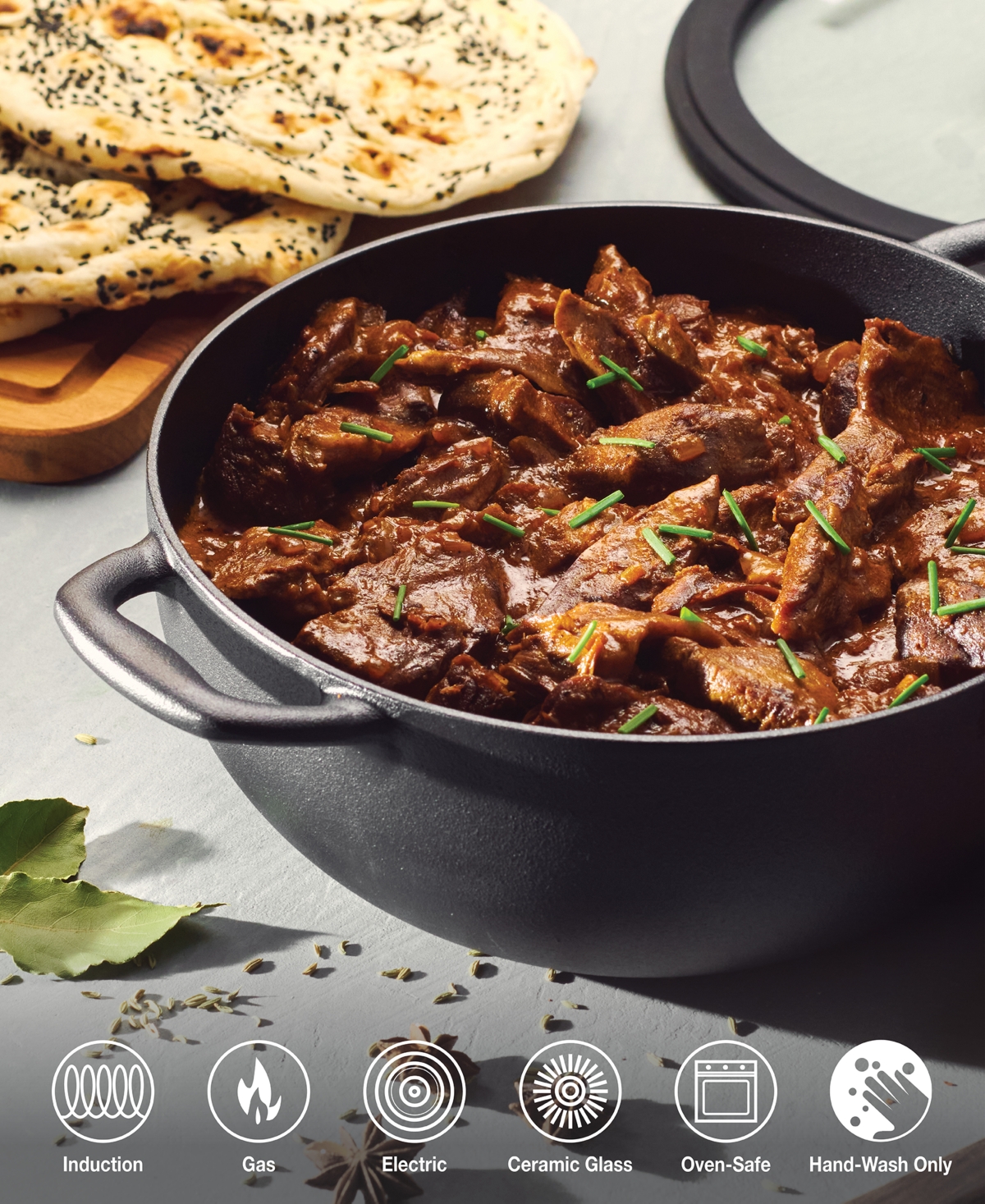Tramontina Utsava Pre-seasoned Cast Iron 3.9-quart Kadai With Lid In Black