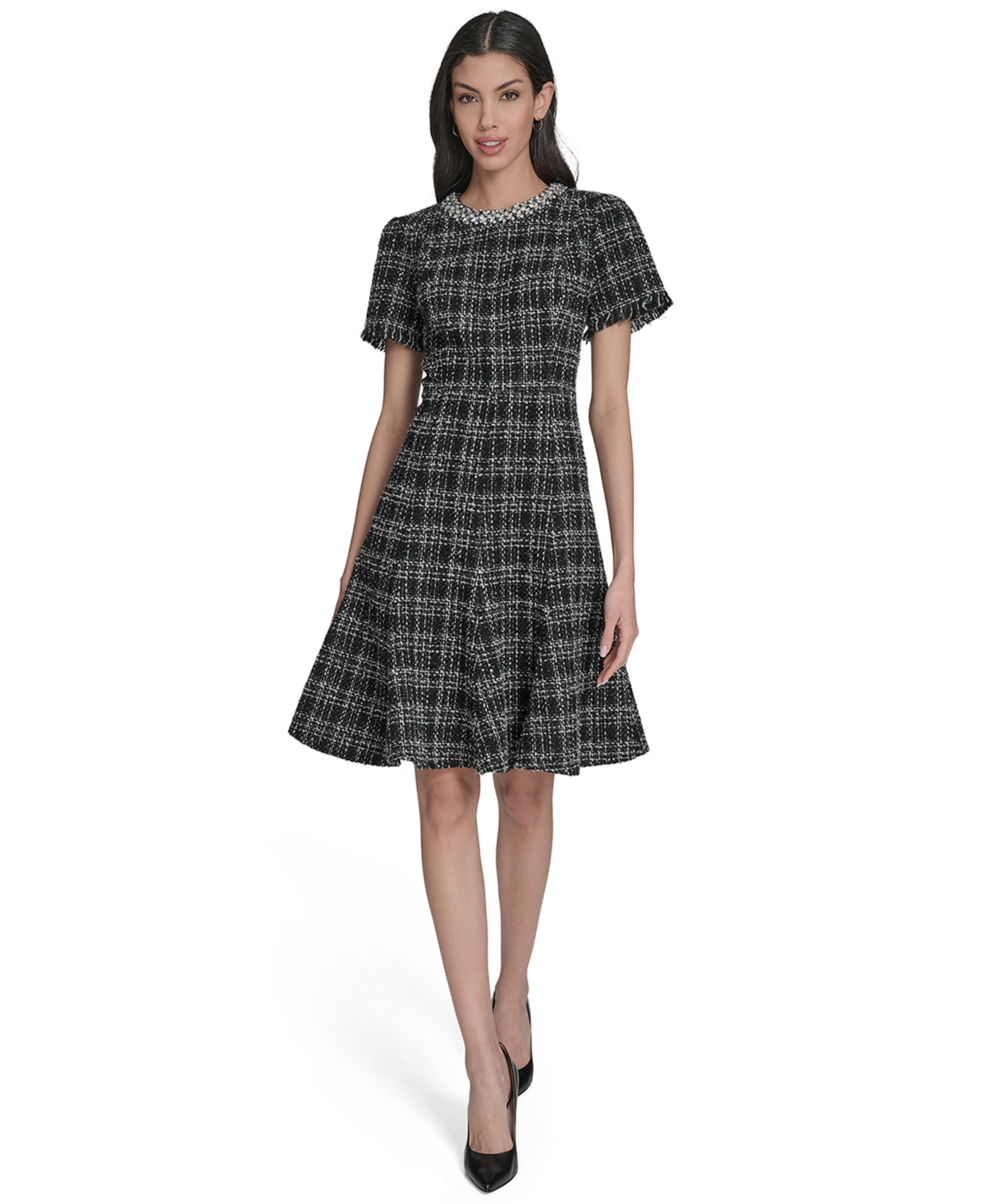 Eliza J Petite Embellished Fit And Flare Dress In Black
