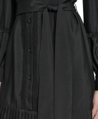 Petite Pleated Long Sleeve Shirt Dress