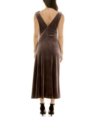 Petite Side Ruched Sleeveless Velvet Midi Dress