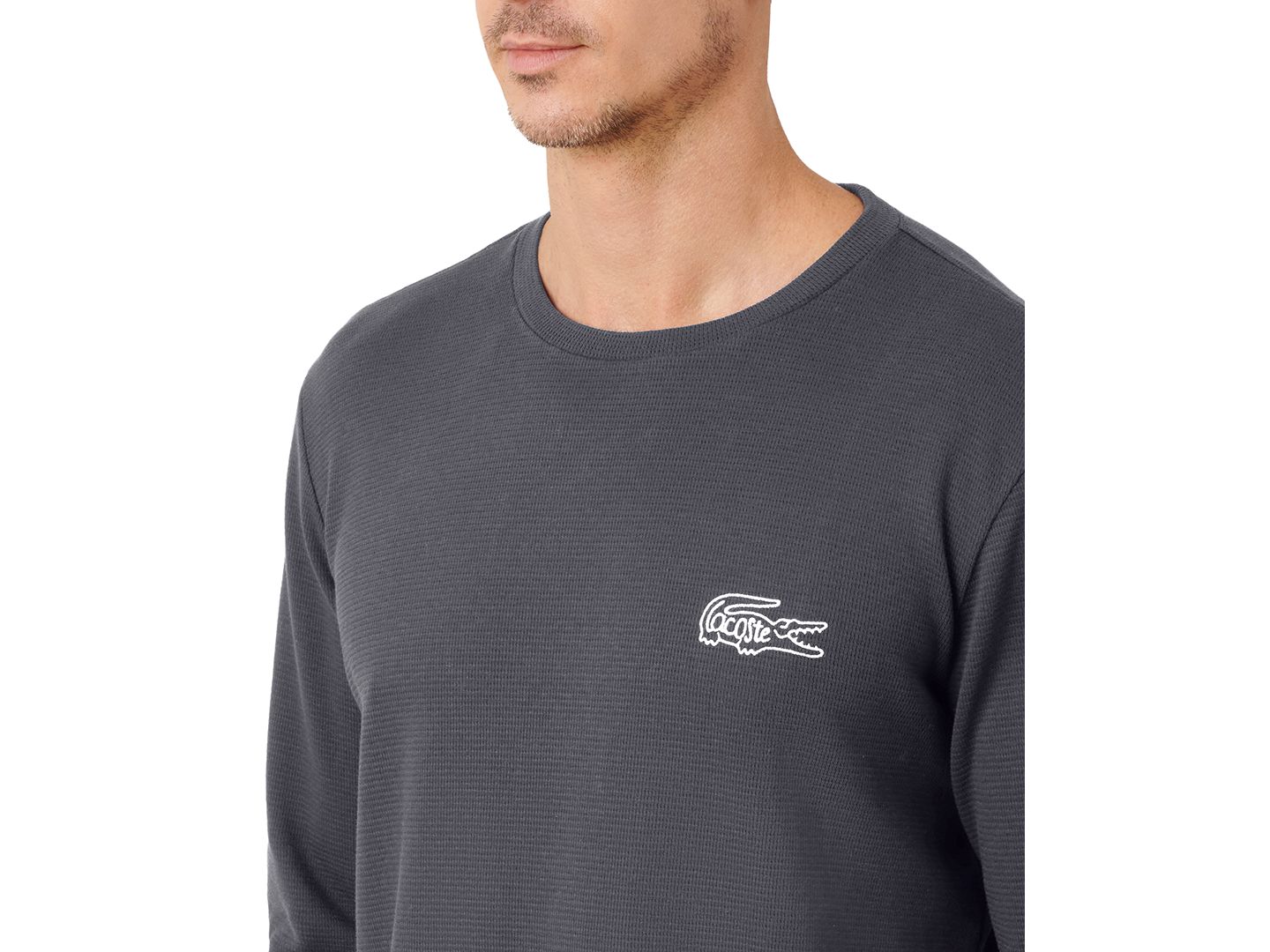 Мужская рубашка Lacoste Exclusive Crocodile Waffle-Knit Thermal, цвет: Чёрный — фото 6