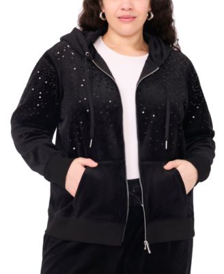 Plus Size Velour Zip-Front Hoodie Jacket