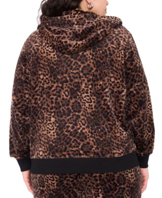 Plus Size Velour Animal-Print Zip-Front Hoodie Jacket