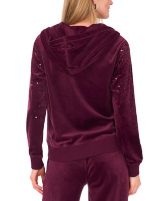 Women's Velour Sequin Zip-Front Hoodie Jacket